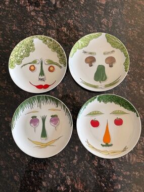 Vegetable Face Decorative Dinner Plates - White and Green Set